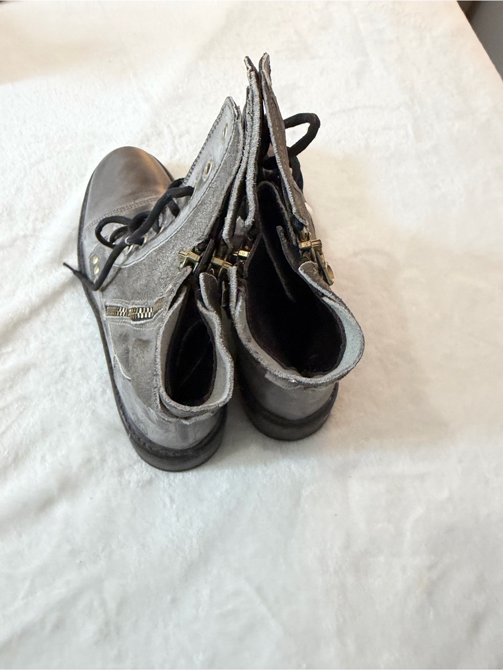 Women's Lace-Up Combat Boots in Gray - Picture 2 of 3